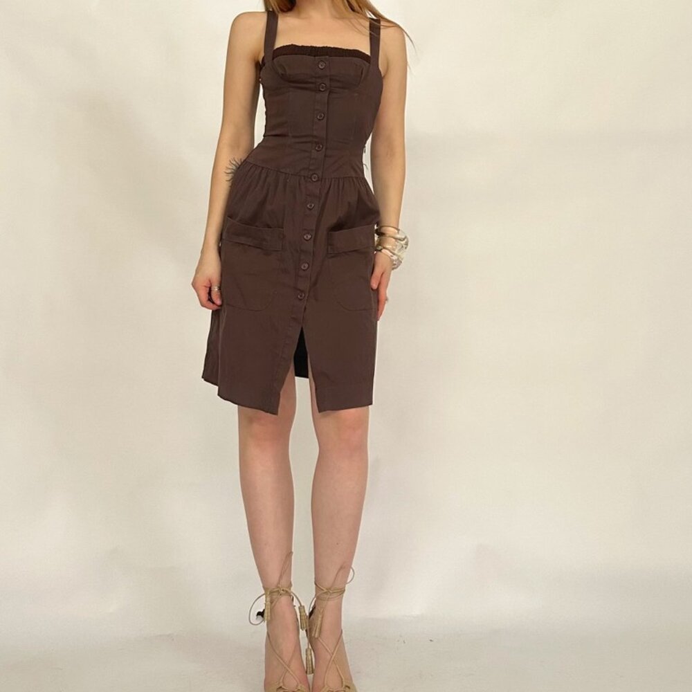 Prada Brown Cotton Popplin Midi Dress